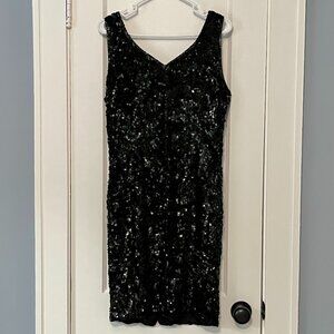 Stenay VTG 100% silk full sequin beaded black dress sweetheart neckline size 10